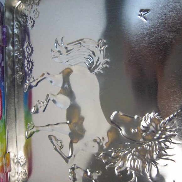 Lisa Frank Unicorn Rainbow Butterflies Metal Embossed Lunchbox Tin/Puzzle Box - Picture 5 of 9